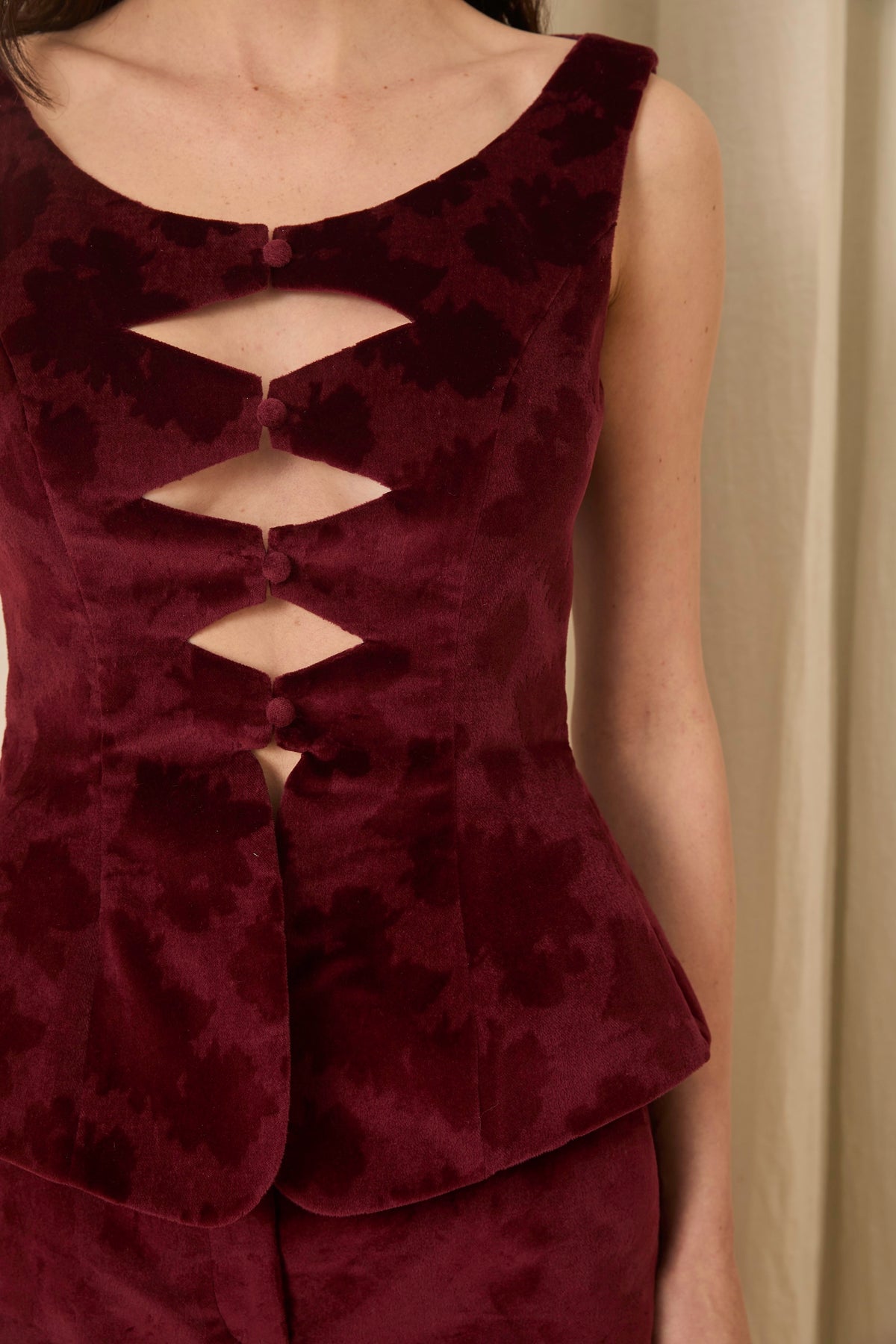 Deanna Peplum Vest in Velvet Floral