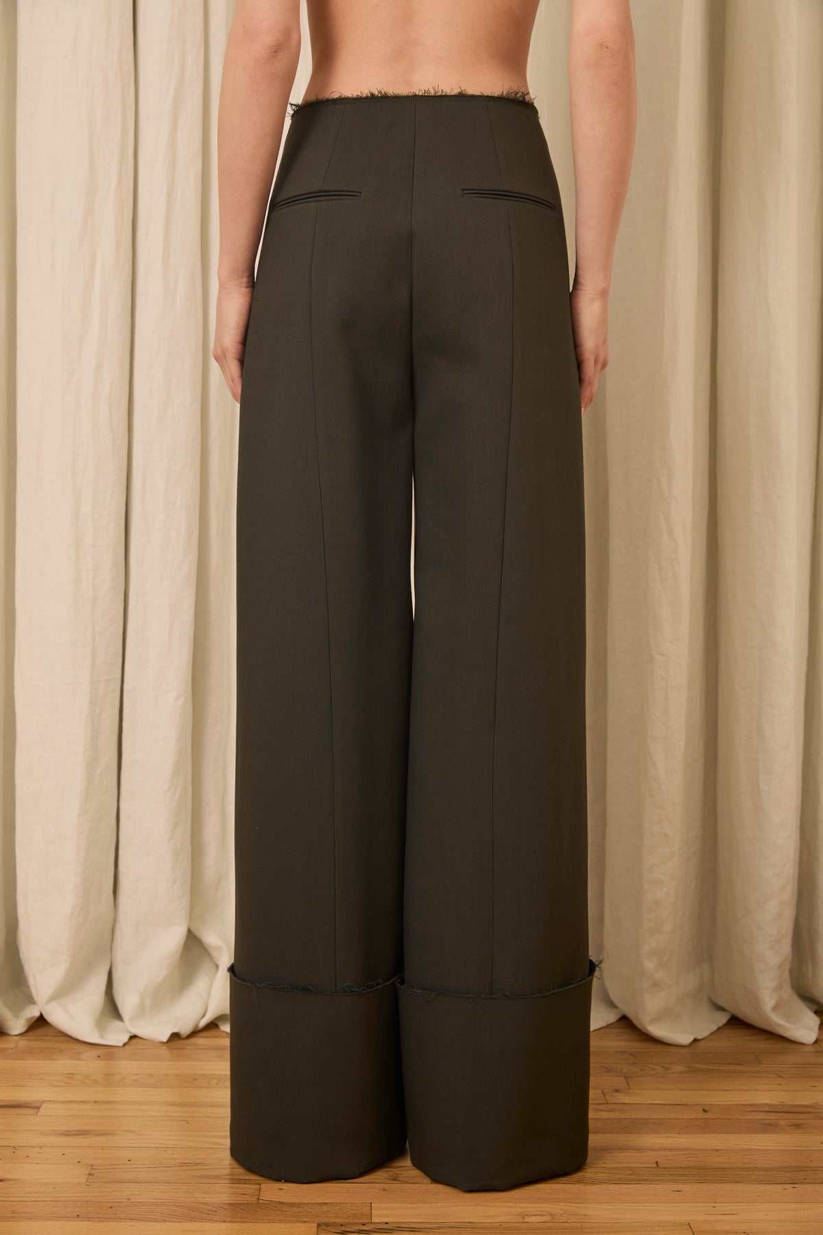 Freya Wide Leg Pant in Wool/Cotton Suiting
