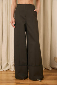 Freya Wide Leg Pant in Wool/Cotton Suiting