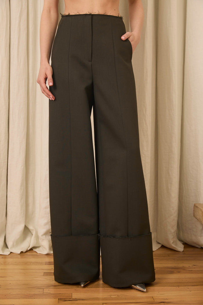 Freya Wide Leg Pant in Wool/Cotton Suiting