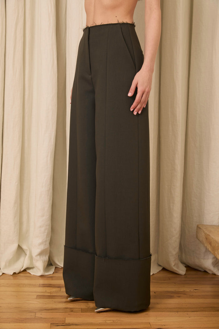 Freya Wide Leg Pant in Wool/Cotton Suiting