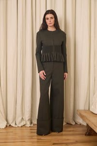 Freya Wide Leg Pant in Wool/Cotton Suiting