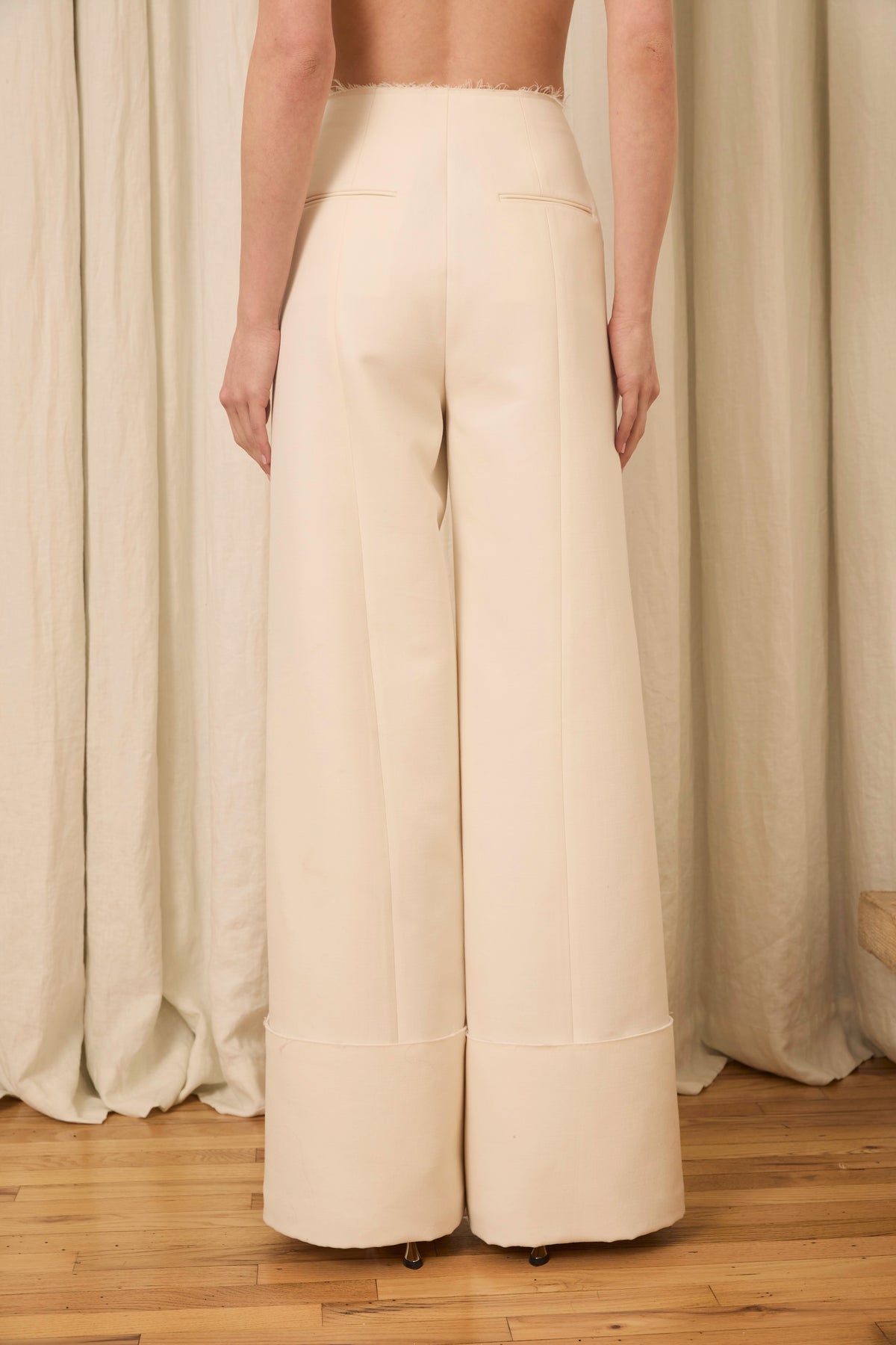 Freya Wide Leg Pant in Wool/Cotton Suiting