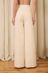 Freya Wide Leg Pant in Wool/Cotton Suiting