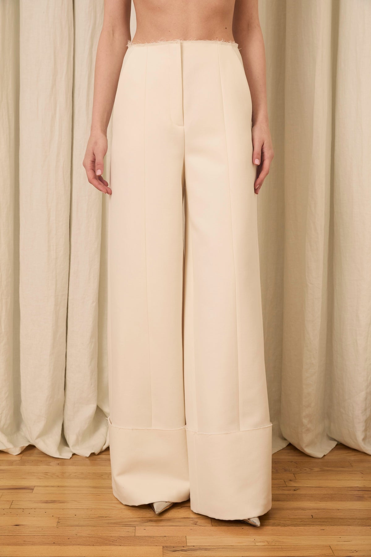 Freya Wide Leg Pant in Wool/Cotton Suiting