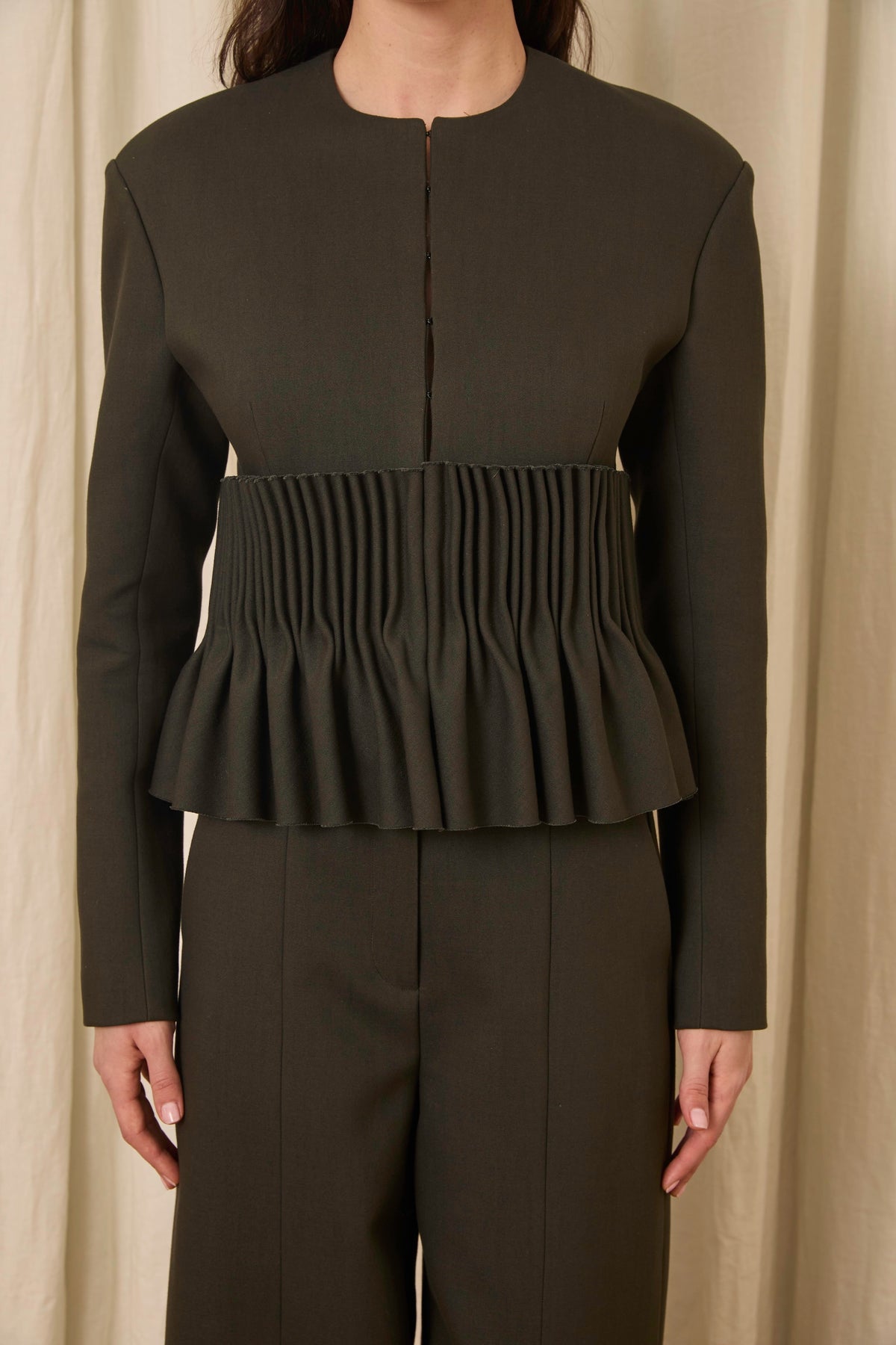 Jane Peplum Blazer in Wool/Cotton
