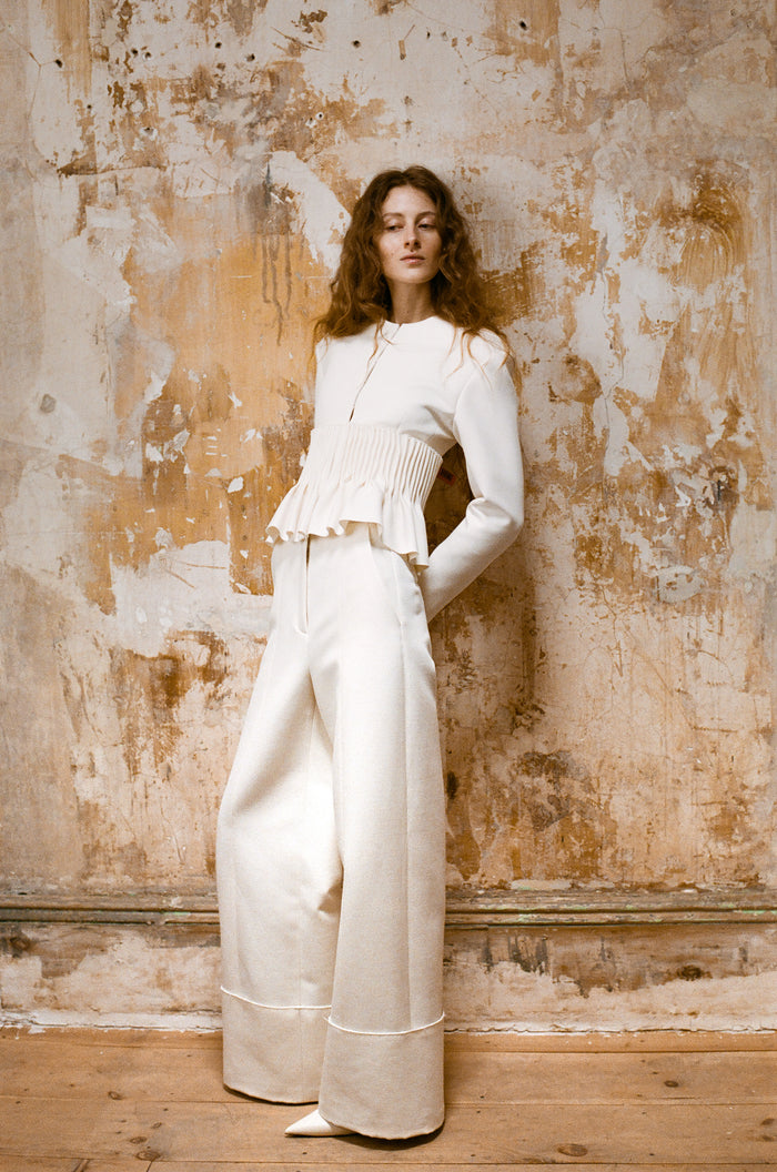 Freya Wide Leg Pant in Wool/Cotton Suiting