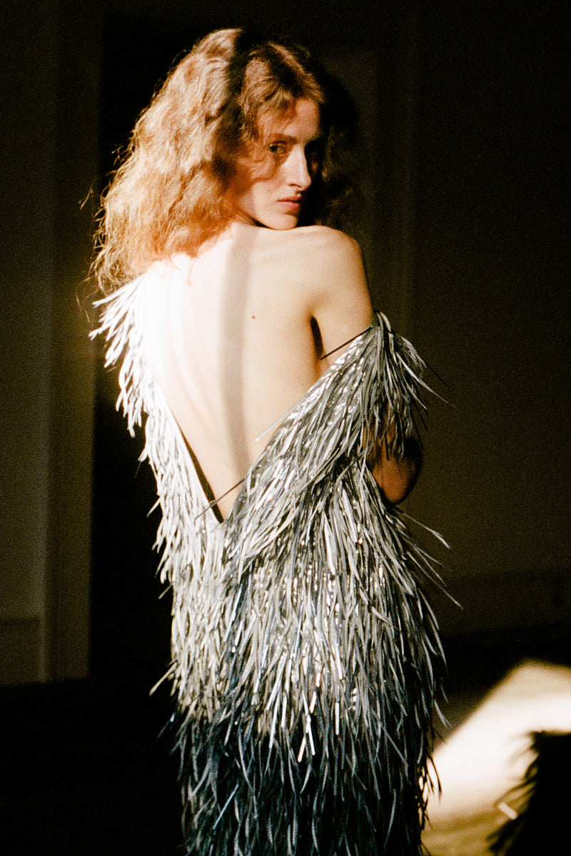 metal feather dress Sparkling every where we go