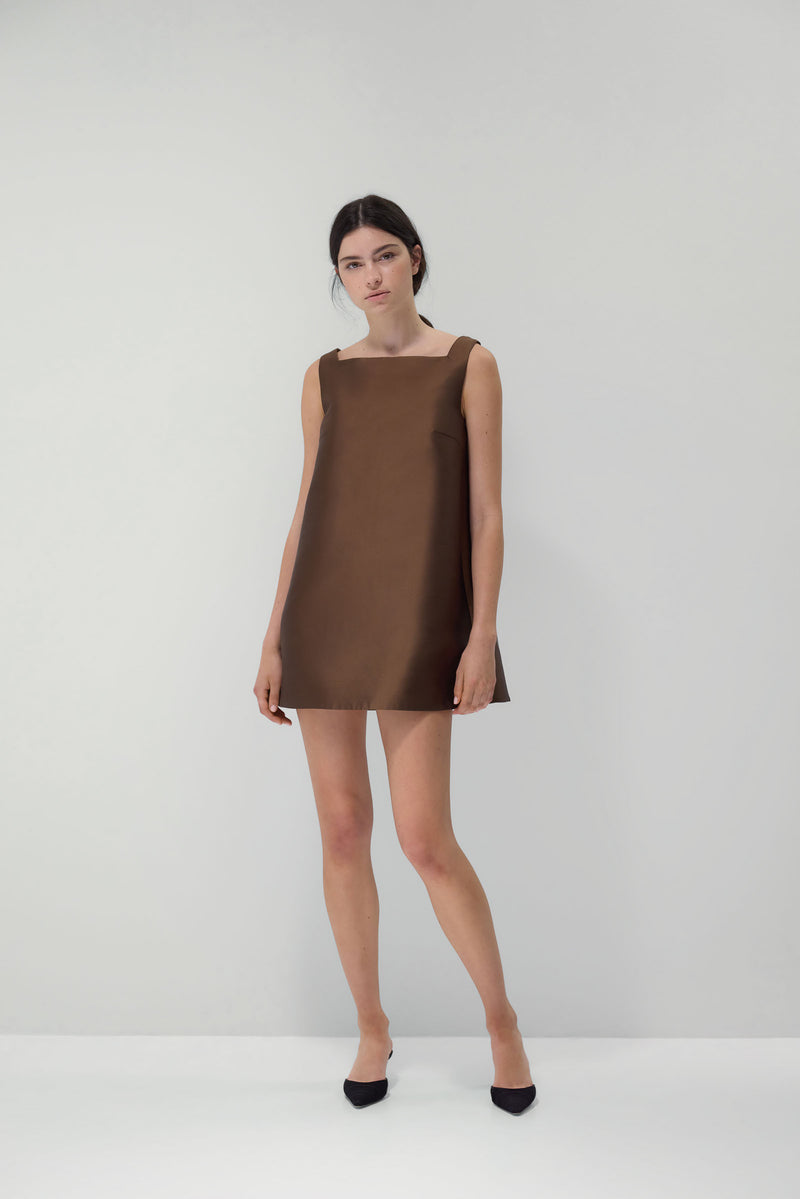 Beau Dress in Chocolate Silk/Wool 14