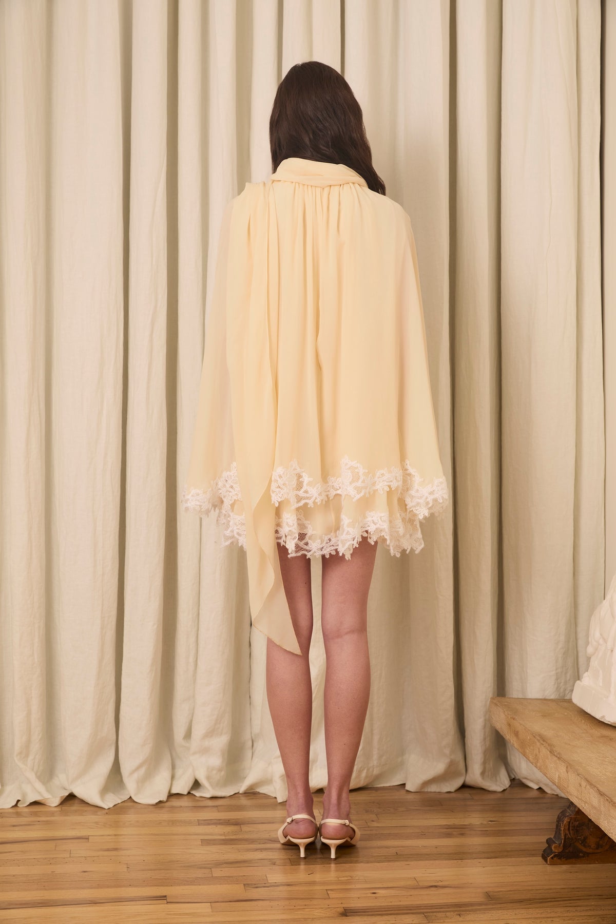 Wylie Scarf Dress in Washed Chiffon with Mohair Lace Trim