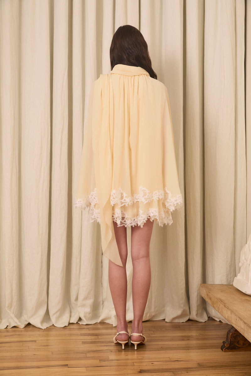 Wylie Scarf Dress in Washed Chiffon with Mohair Lace Trim